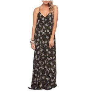 Black floral print maxi - racer back with adjustable straps. EUC size XS